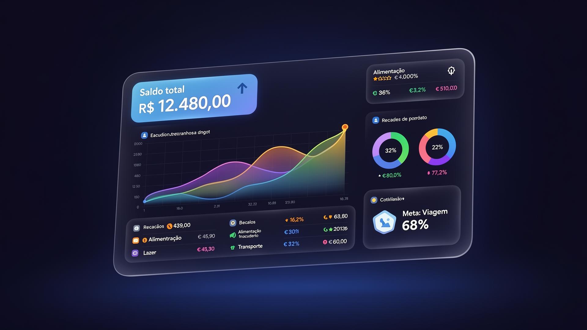 Dashboard do Renda Mais mostrando saldo, gráficos e categorias de gastos